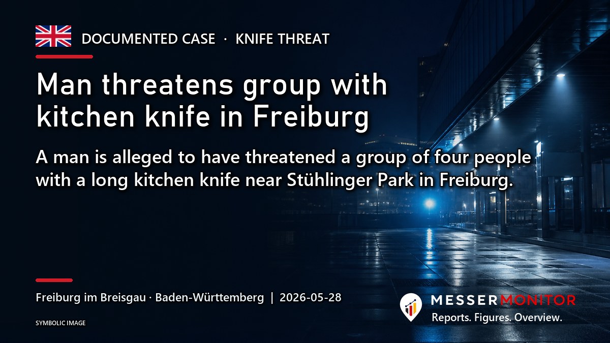 Title image: Man threatens group with kitchen knife in Freiburg. A man is alleged to have threatened a group of four people with a long kitchen knife near Stühlinger Park in Freiburg..