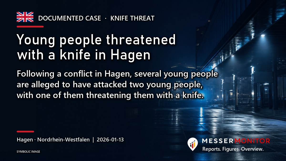 Title image: Young people threatened with a knife in Hagen. Following a conflict in Hagen, several young people are alleged to have attacked two young people, with one of them threatening them with a knife..