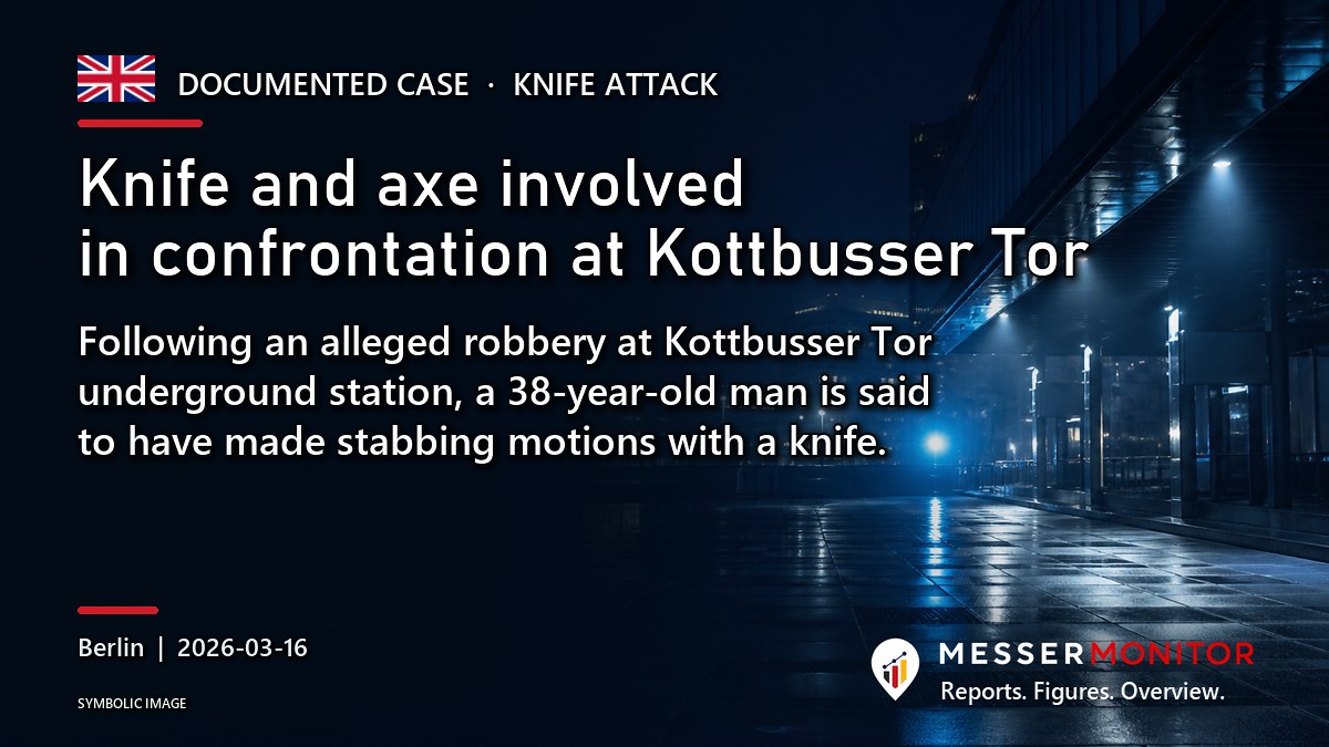 Title image: Knife and axe involved in confrontation at Kottbusser Tor. Following an alleged robbery at Kottbusser Tor underground station, a 38-year-old man is said to have made stabbing motions with a knife..