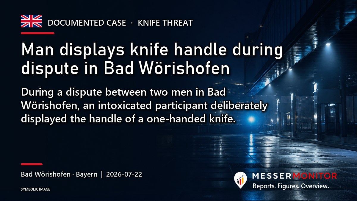 Title image: Man displays knife handle during dispute in Bad Wörishofen. During a dispute between two men in Bad Wörishofen, an intoxicated participant deliberately displayed the handle of a one-handed knife..