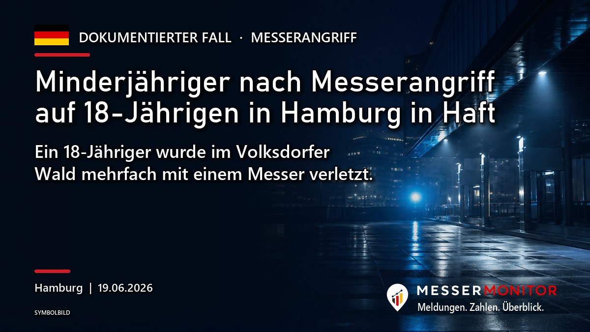 Titelgrafik: Minderjähriger nach Messerangriff auf 18-Jährigen in Hamburg in Haft. Ein 18-Jähriger wurde im Volksdorfer Wald mehrfach mit einem Messer verletzt..