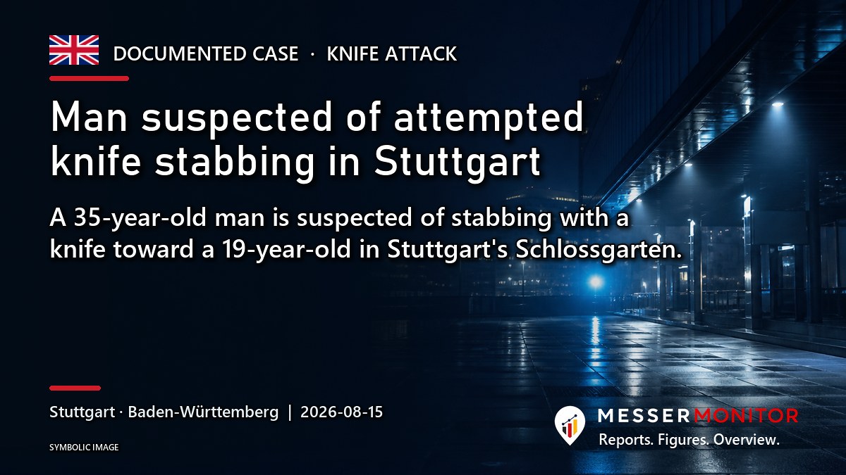 Title image: Man suspected of attempted knife stabbing in Stuttgart. A 35-year-old man is suspected of stabbing with a knife toward a 19-year-old in Stuttgart's Schlossgarten..