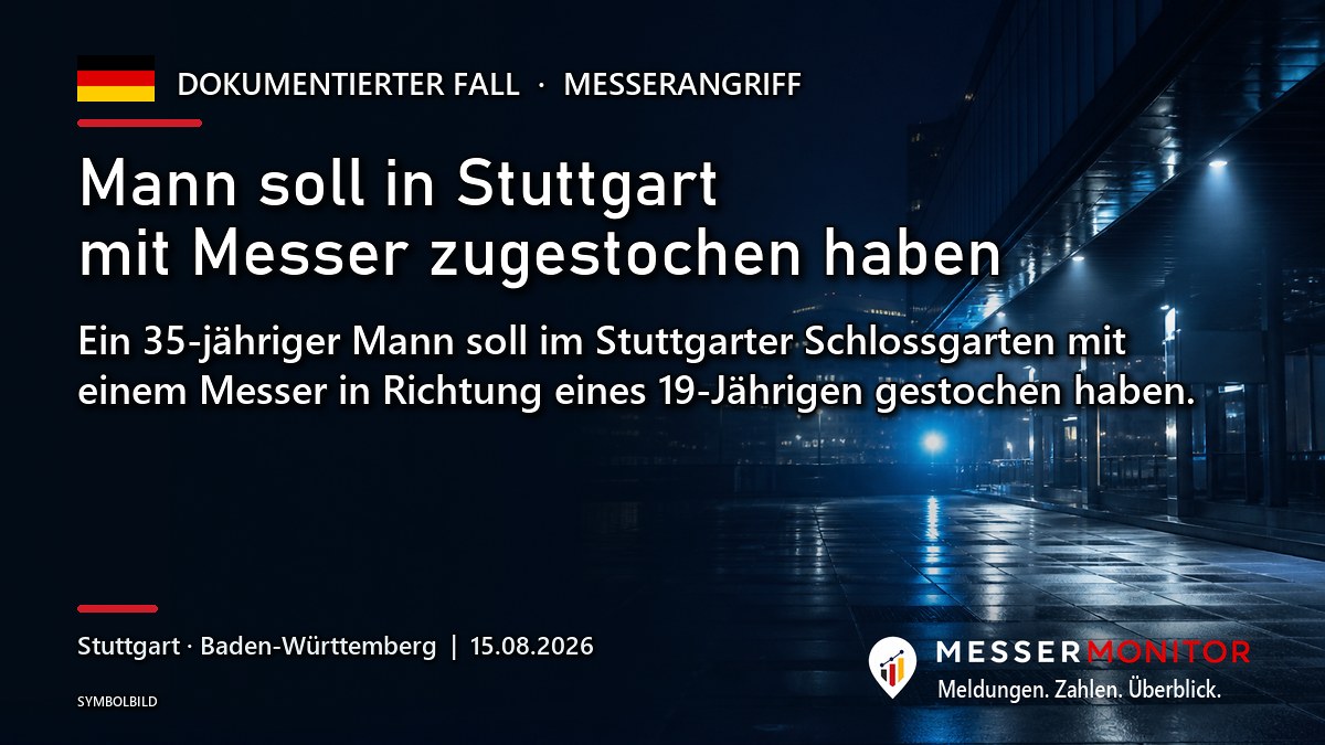 Titelgrafik: Mann soll in Stuttgart mit Messer zugestochen haben. Ein 35-jähriger Mann soll im Stuttgarter Schlossgarten mit einem Messer in Richtung eines 19-Jährigen gestochen haben..