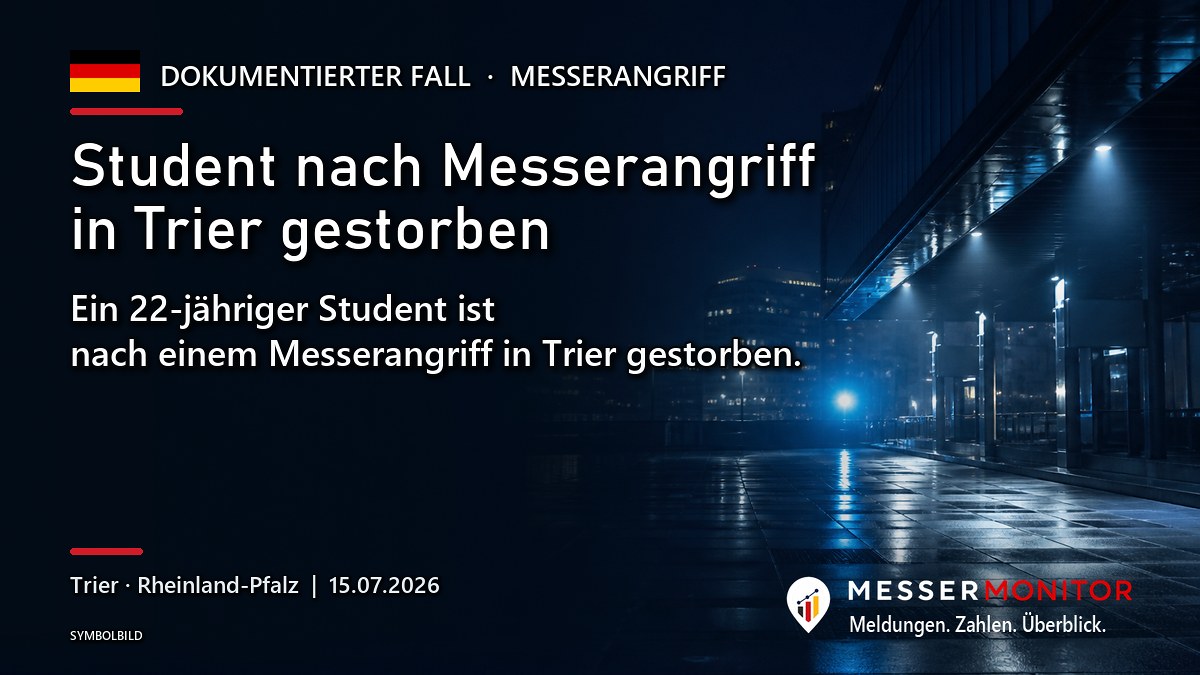 Titelgrafik: Student nach Messerangriff in Trier gestorben. Ein 22-jähriger Student ist nach einem Messerangriff in Trier gestorben..