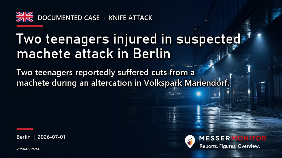 Title image: Two teenagers injured in suspected machete attack in Berlin. Two teenagers reportedly suffered cuts from a machete during an altercation in Volkspark Mariendorf..