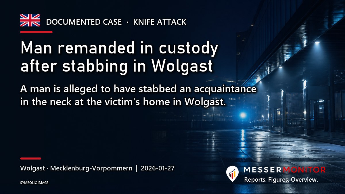 Title image: Man remanded in custody after stabbing in Wolgast. A man is alleged to have stabbed an acquaintance in the neck at the victim's home in Wolgast..