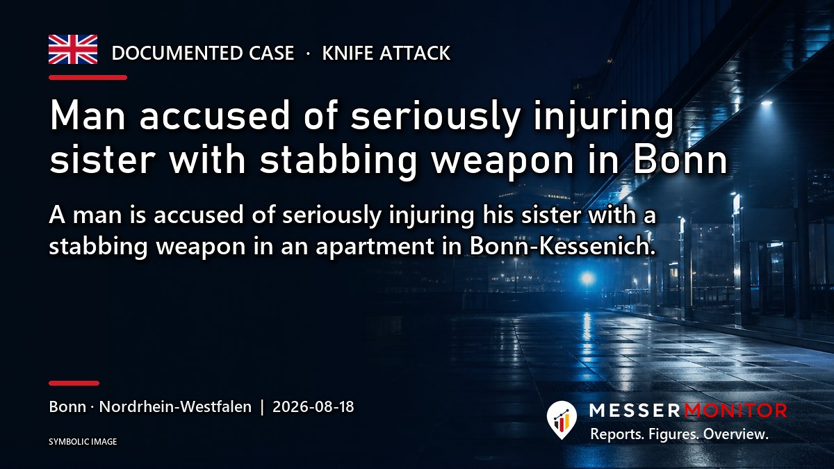 Title image: Man accused of seriously injuring sister with stabbing weapon in Bonn. A man is accused of seriously injuring his sister with a stabbing weapon in an apartment in Bonn-Kessenich..
