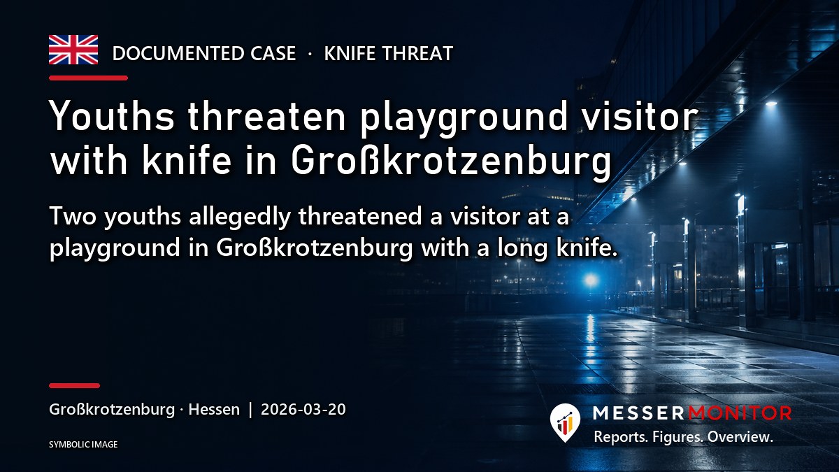 Title image: Youths threaten playground visitor with knife in Großkrotzenburg. Two youths allegedly threatened a visitor at a playground in Großkrotzenburg with a long knife..