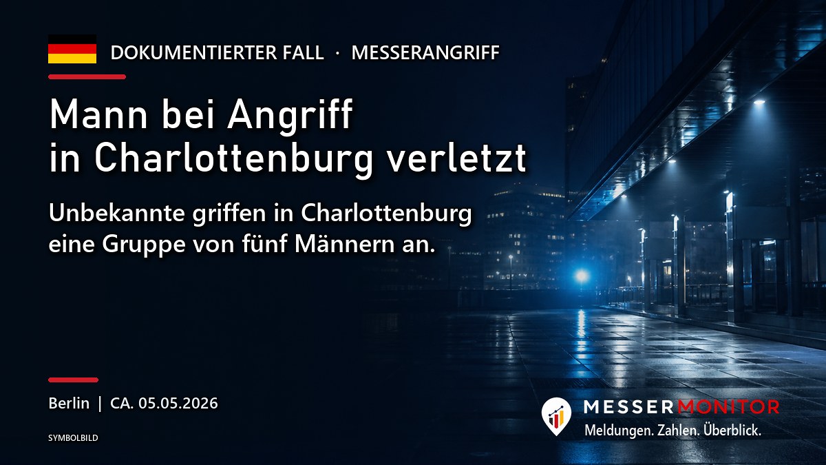 Titelgrafik: Mann bei Angriff in Charlottenburg verletzt. Unbekannte griffen in Charlottenburg eine Gruppe von fünf Männern an..