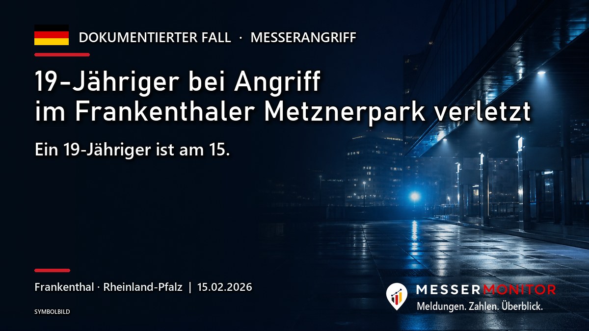 Titelgrafik: 19-Jähriger bei Angriff im Frankenthaler Metznerpark verletzt. Ein 19-Jähriger ist am 15..