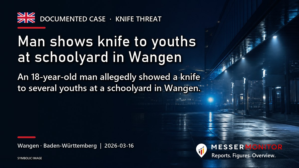Title image: Man shows knife to youths at schoolyard in Wangen. An 18-year-old man allegedly showed a knife to several youths at a schoolyard in Wangen..