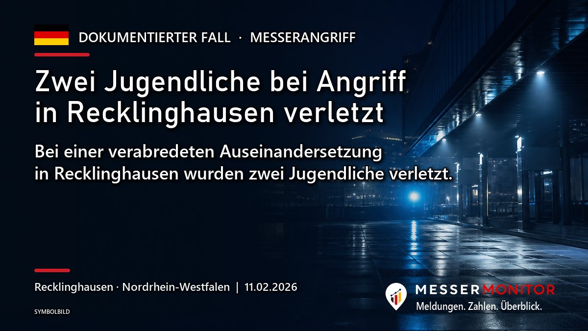 Titelgrafik: Zwei Jugendliche bei Angriff in Recklinghausen verletzt. Bei einer verabredeten Auseinandersetzung in Recklinghausen wurden zwei Jugendliche verletzt..