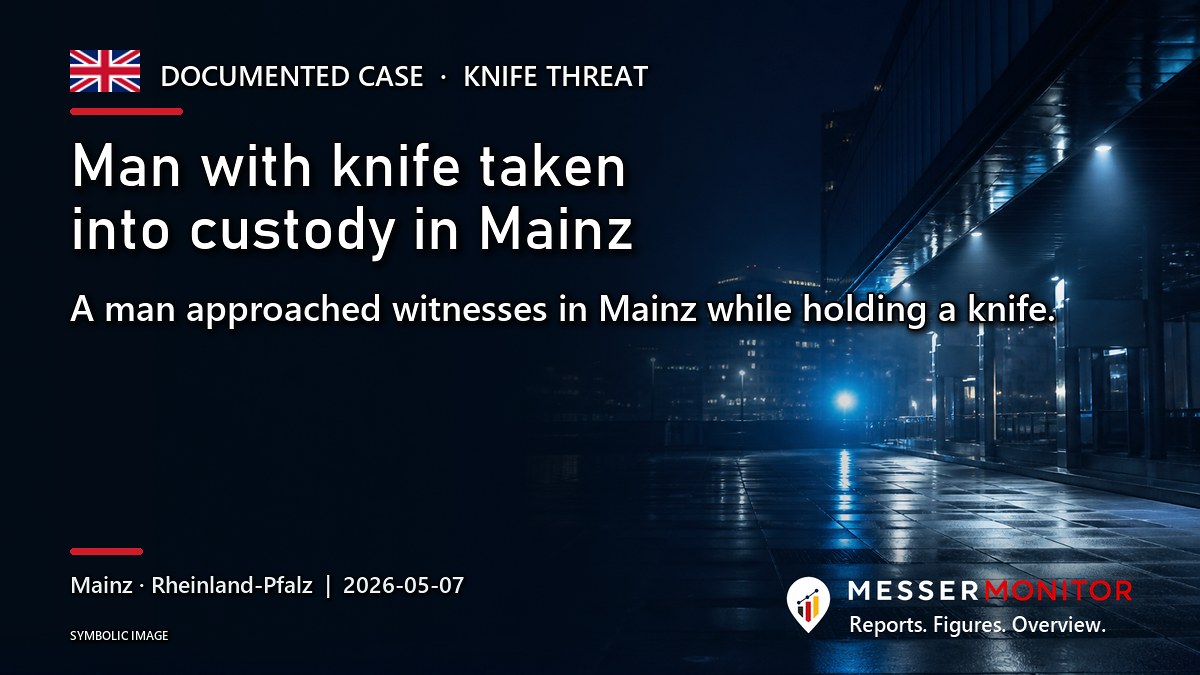 Title image: Man with knife taken into custody in Mainz. A man approached witnesses in Mainz while holding a knife..