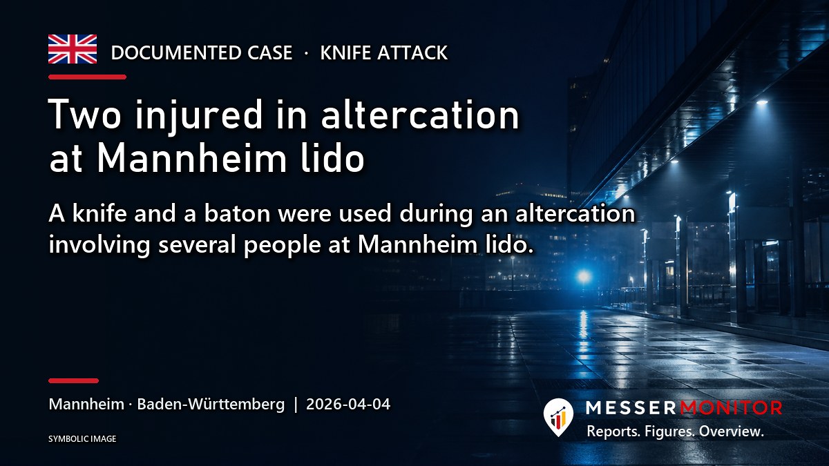 Title image: Two injured in altercation at Mannheim lido. A knife and a baton were used during an altercation involving several people at Mannheim lido..