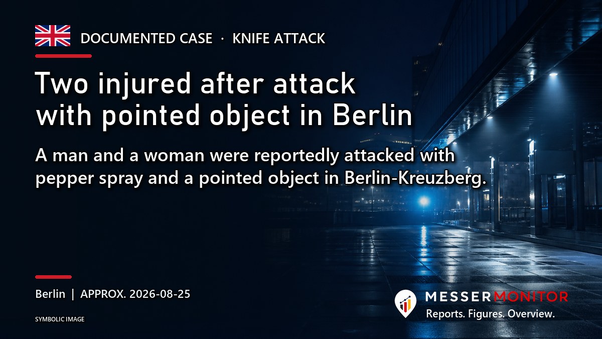 Title image: Two injured after attack with pointed object in Berlin. A man and a woman were reportedly attacked with pepper spray and a pointed object in Berlin-Kreuzberg..