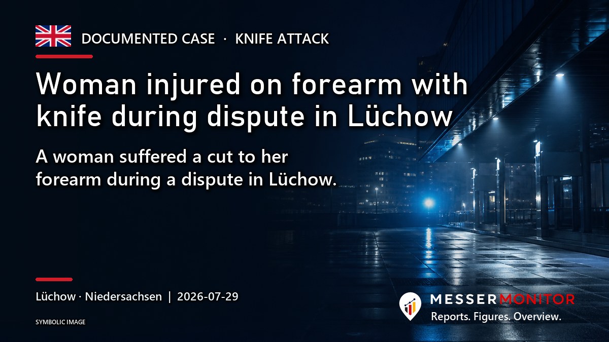Title image: Woman injured on forearm with knife during dispute in Lüchow. A woman suffered a cut to her forearm during a dispute in Lüchow..