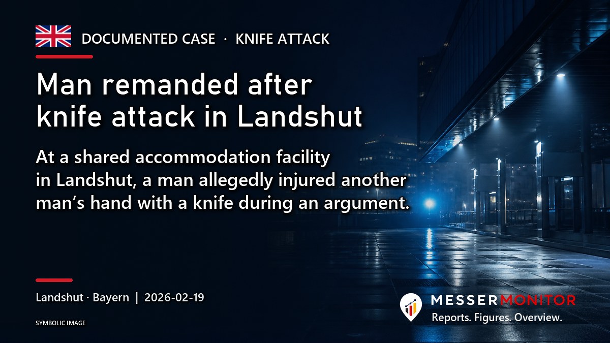 Title image: Man remanded after knife attack in Landshut. At a shared accommodation facility in Landshut, a man allegedly injured another man’s hand with a knife during an argument..