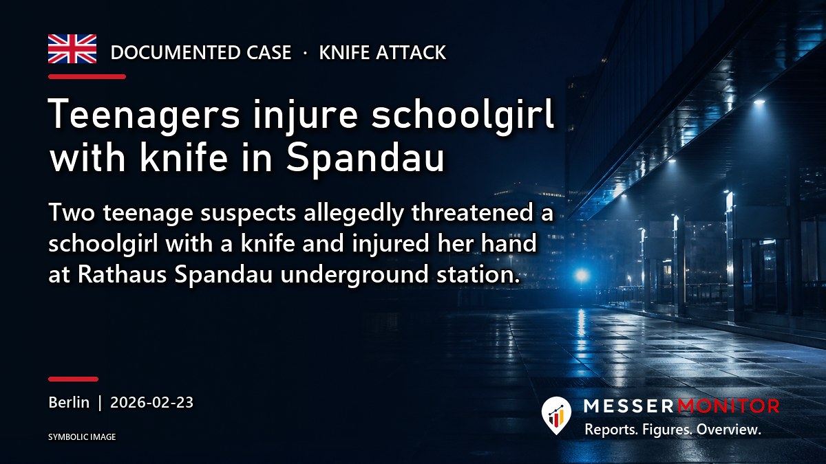 Title image: Teenagers injure schoolgirl with knife in Spandau. Two teenage suspects allegedly threatened a schoolgirl with a knife and injured her hand at Rathaus Spandau underground station..