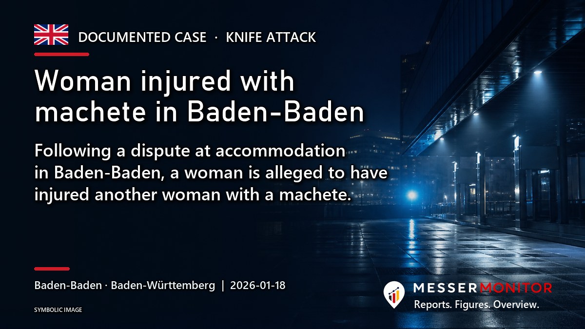 Title image: Woman injured with machete in Baden-Baden. Following a dispute at accommodation in Baden-Baden, a woman is alleged to have injured another woman with a machete..
