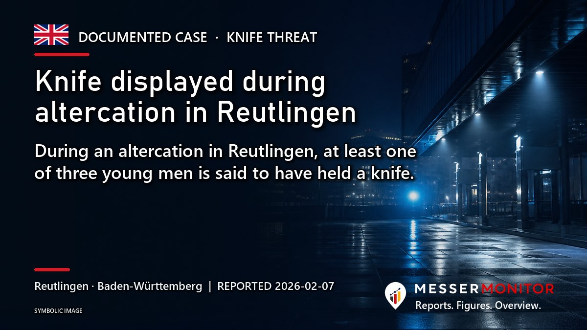 Title image: Knife displayed during altercation in Reutlingen. During an altercation in Reutlingen, at least one of three young men is said to have held a knife..