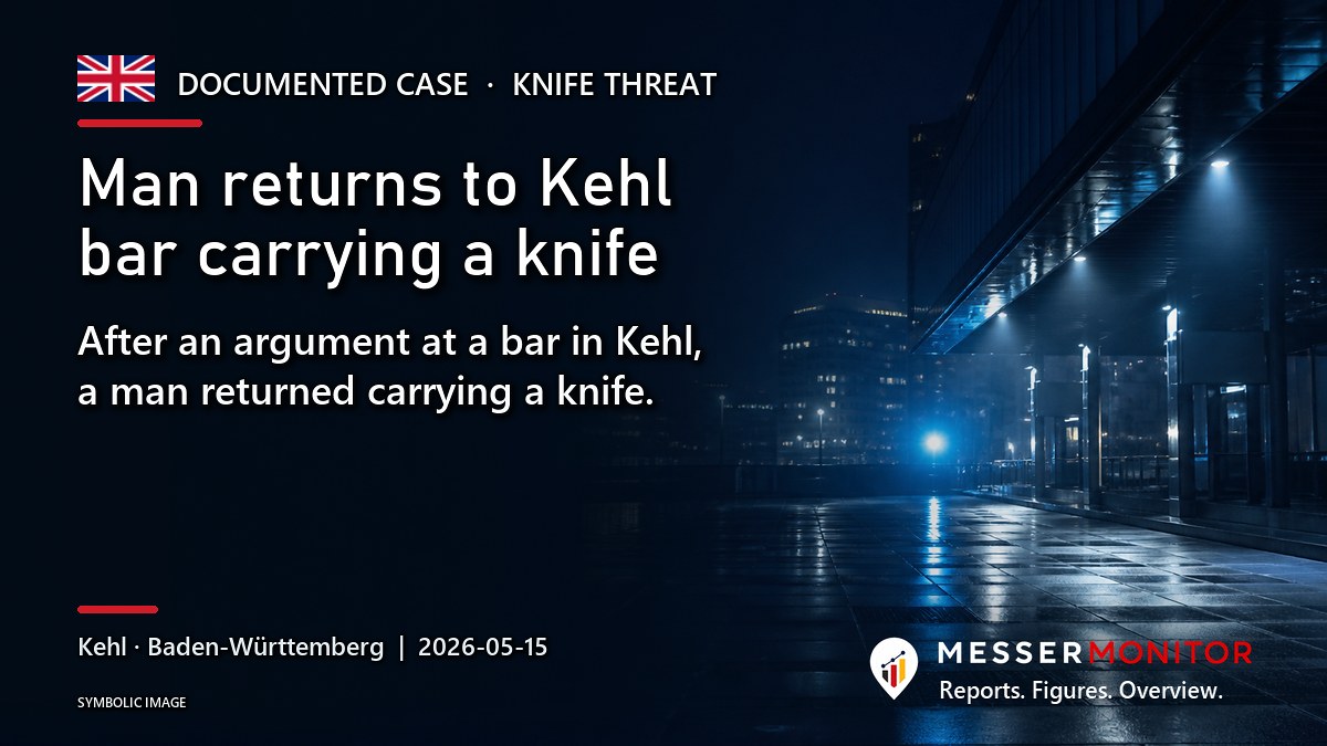 Title image: Man returns to Kehl bar carrying a knife. After an argument at a bar in Kehl, a man returned carrying a knife..