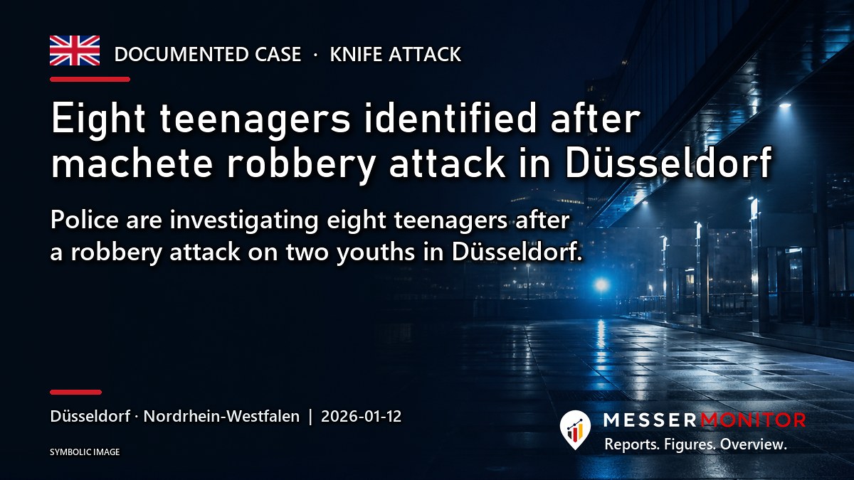 Title image: Eight teenagers identified after machete robbery attack in Düsseldorf. Police are investigating eight teenagers after a robbery attack on two youths in Düsseldorf..