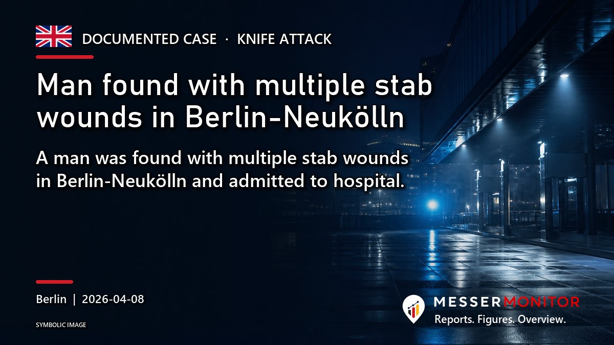 Title image: Man found with multiple stab wounds in Berlin-Neukölln. A man was found with multiple stab wounds in Berlin-Neukölln and admitted to hospital..