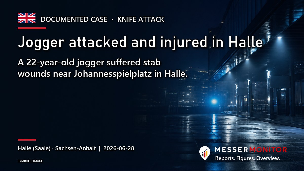 Title image: Jogger attacked and injured in Halle. A 22-year-old jogger suffered stab wounds near Johannesspielplatz in Halle..