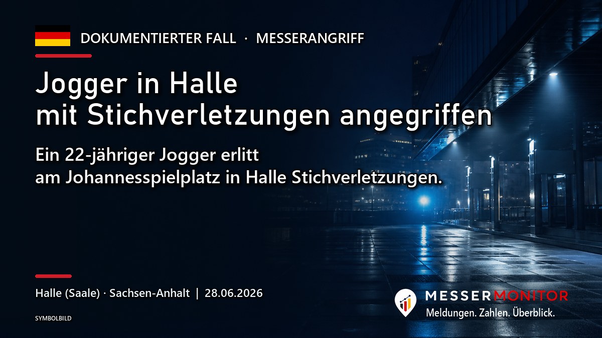Titelgrafik: Jogger in Halle mit Stichverletzungen angegriffen. Ein 22-jähriger Jogger erlitt am Johannesspielplatz in Halle Stichverletzungen..
