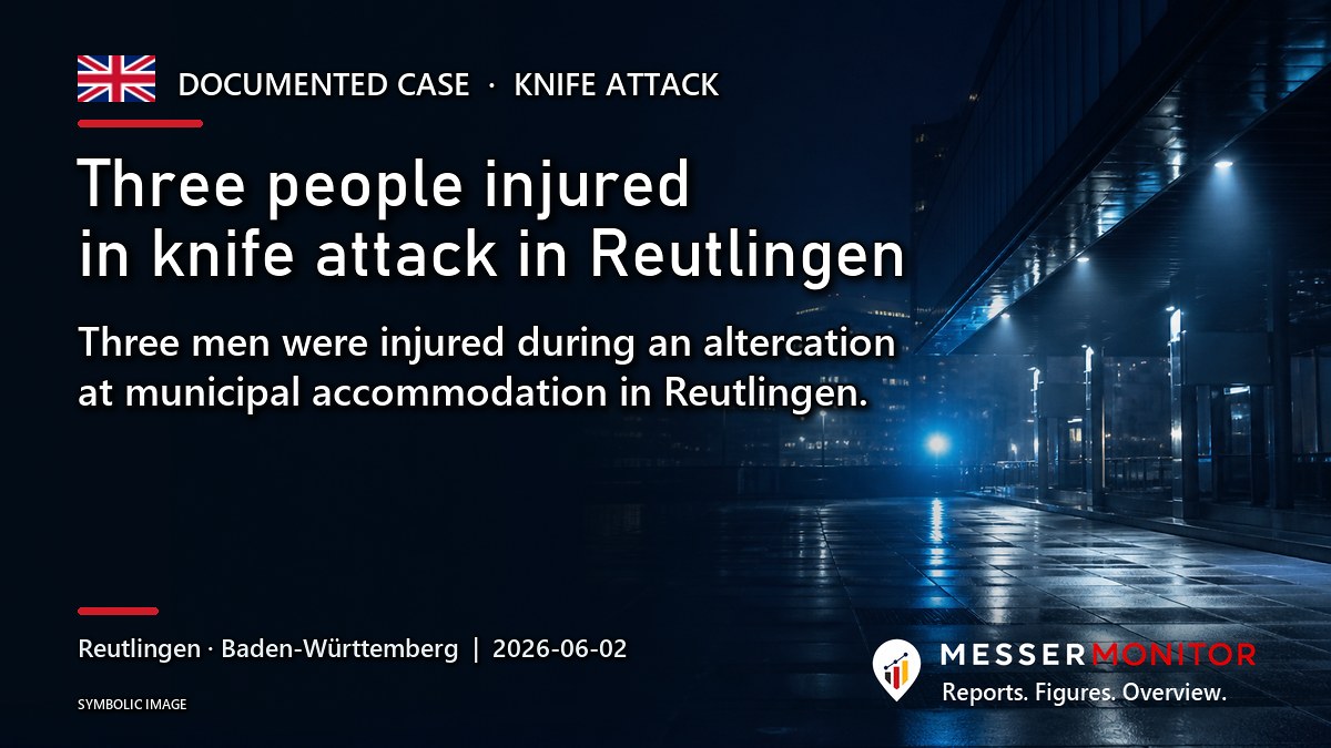 Title image: Three people injured in knife attack in Reutlingen. Three men were injured during an altercation at municipal accommodation in Reutlingen..