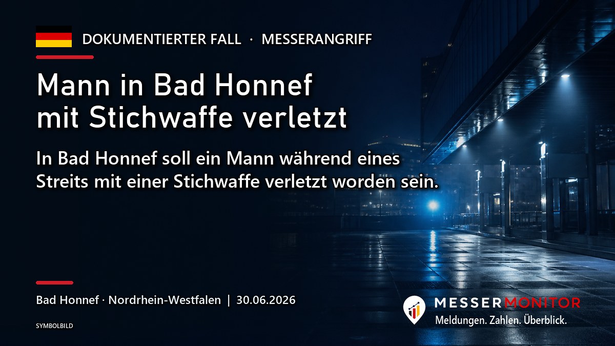 Titelgrafik: Mann in Bad Honnef mit Stichwaffe verletzt. In Bad Honnef soll ein Mann während eines Streits mit einer Stichwaffe verletzt worden sein..