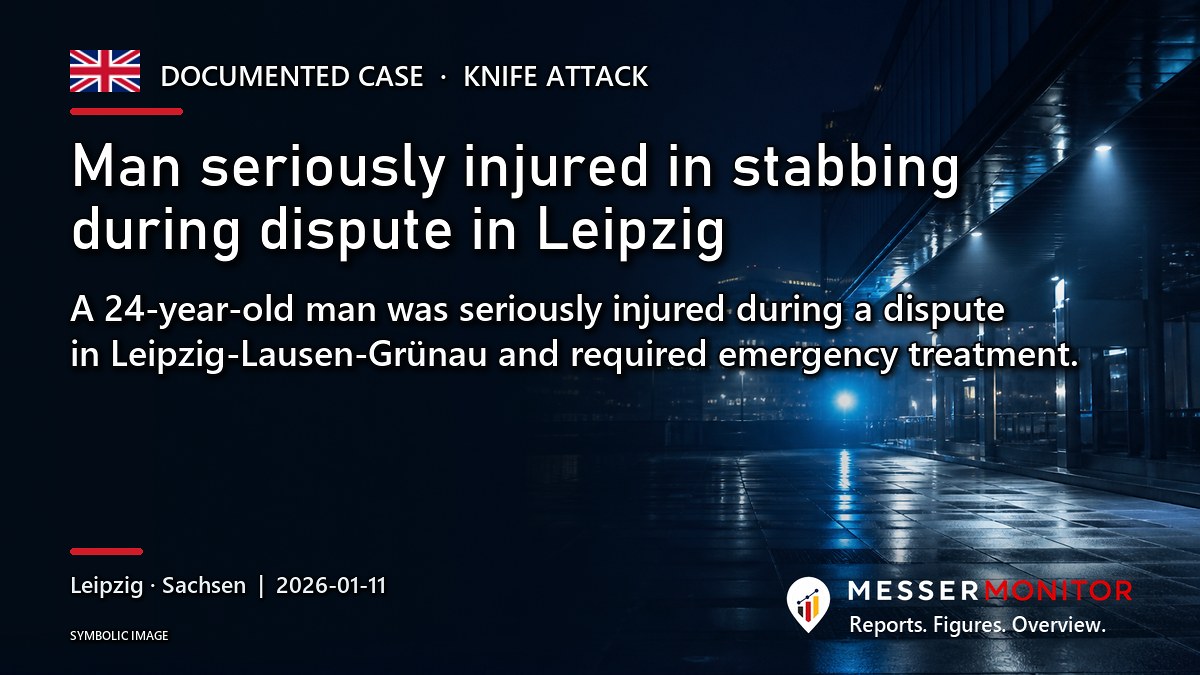 Title image: Man seriously injured in stabbing during dispute in Leipzig. A 24-year-old man was seriously injured during a dispute in Leipzig-Lausen-Grünau and required emergency treatment..