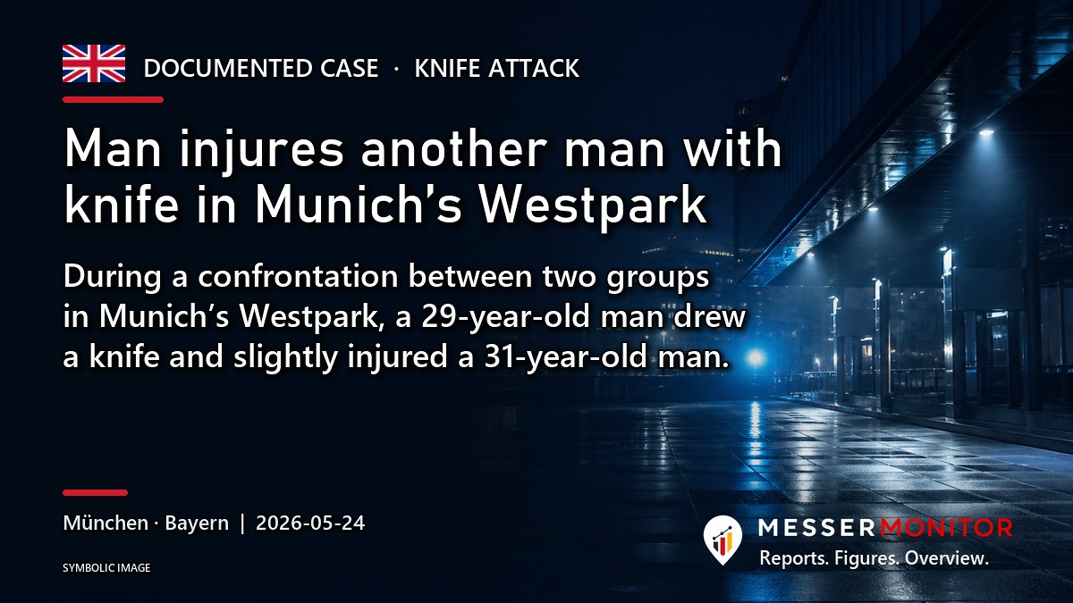 Title image: Man injures another man with knife in Munich’s Westpark. During a confrontation between two groups in Munich’s Westpark, a 29-year-old man drew a knife and slightly injured a 31-year-old man..