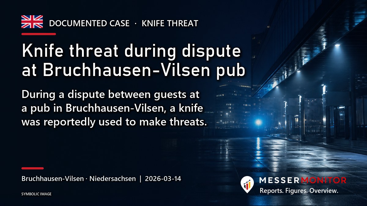 Title image: Knife threat during dispute at Bruchhausen-Vilsen pub. During a dispute between guests at a pub in Bruchhausen-Vilsen, a knife was reportedly used to make threats..