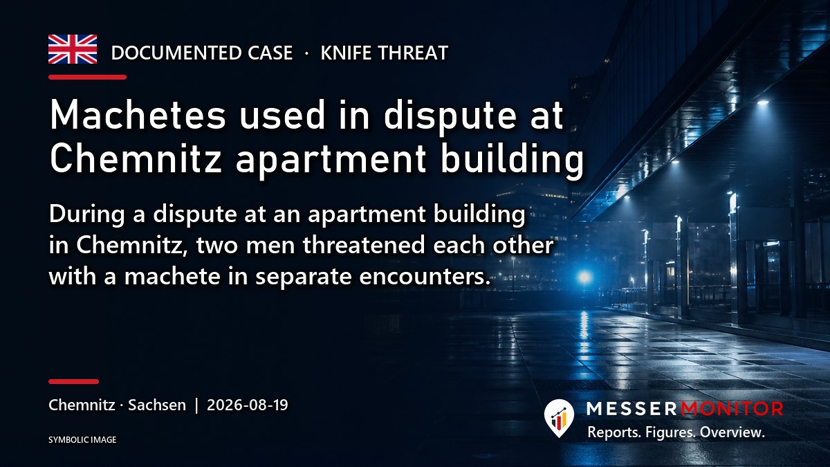 Title image: Machetes used in dispute at Chemnitz apartment building. During a dispute at an apartment building in Chemnitz, two men threatened each other with a machete in separate encounters..