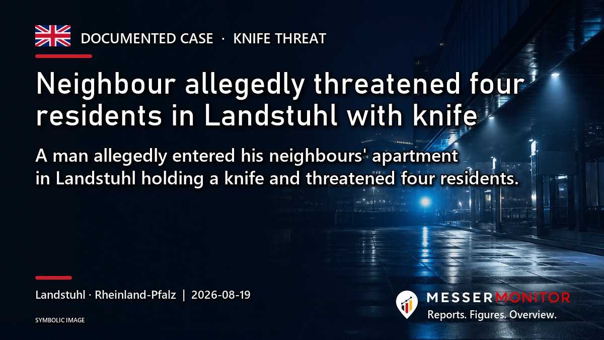 Title image: Neighbour allegedly threatened four residents in Landstuhl with knife. A man allegedly entered his neighbours' apartment in Landstuhl holding a knife and threatened four residents..