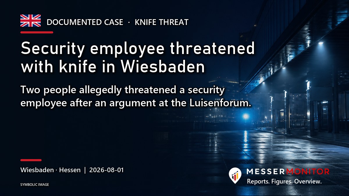 Title image: Security employee threatened with knife in Wiesbaden. Two people allegedly threatened a security employee after an argument at the Luisenforum..