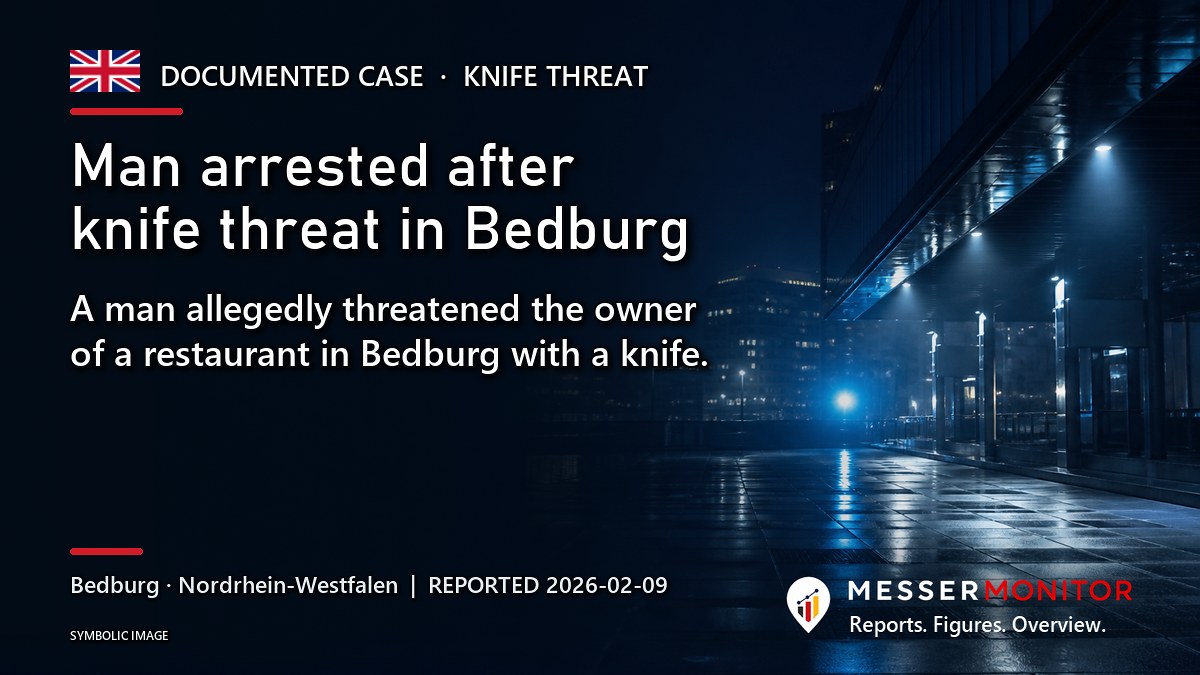 Title image: Man arrested after knife threat in Bedburg. A man allegedly threatened the owner of a restaurant in Bedburg with a knife..