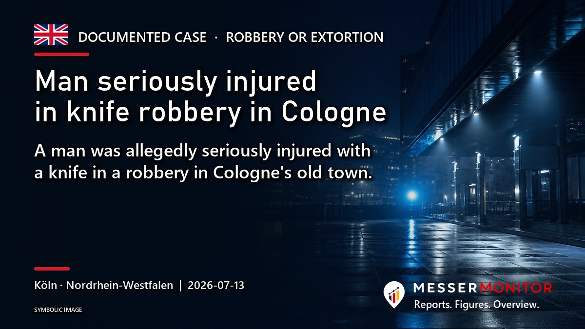 Title image: Man seriously injured in knife robbery in Cologne. A man was allegedly seriously injured with a knife in a robbery in Cologne's old town..