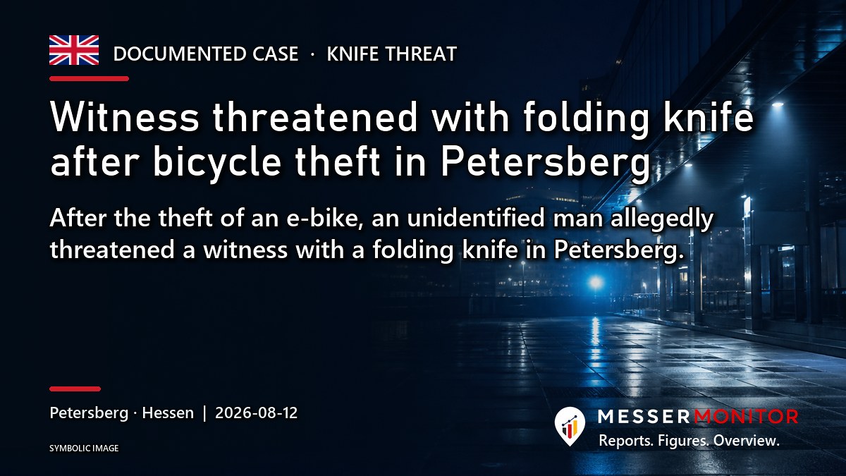 Title image: Witness threatened with folding knife after bicycle theft in Petersberg. After the theft of an e-bike, an unidentified man allegedly threatened a witness with a folding knife in Petersberg..