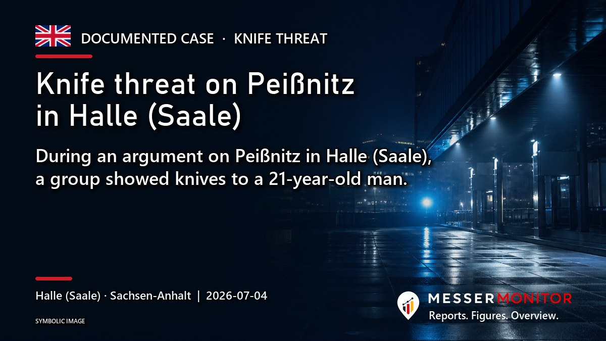Title image: Knife threat on Peißnitz in Halle (Saale). During an argument on Peißnitz in Halle (Saale), a group showed knives to a 21-year-old man..
