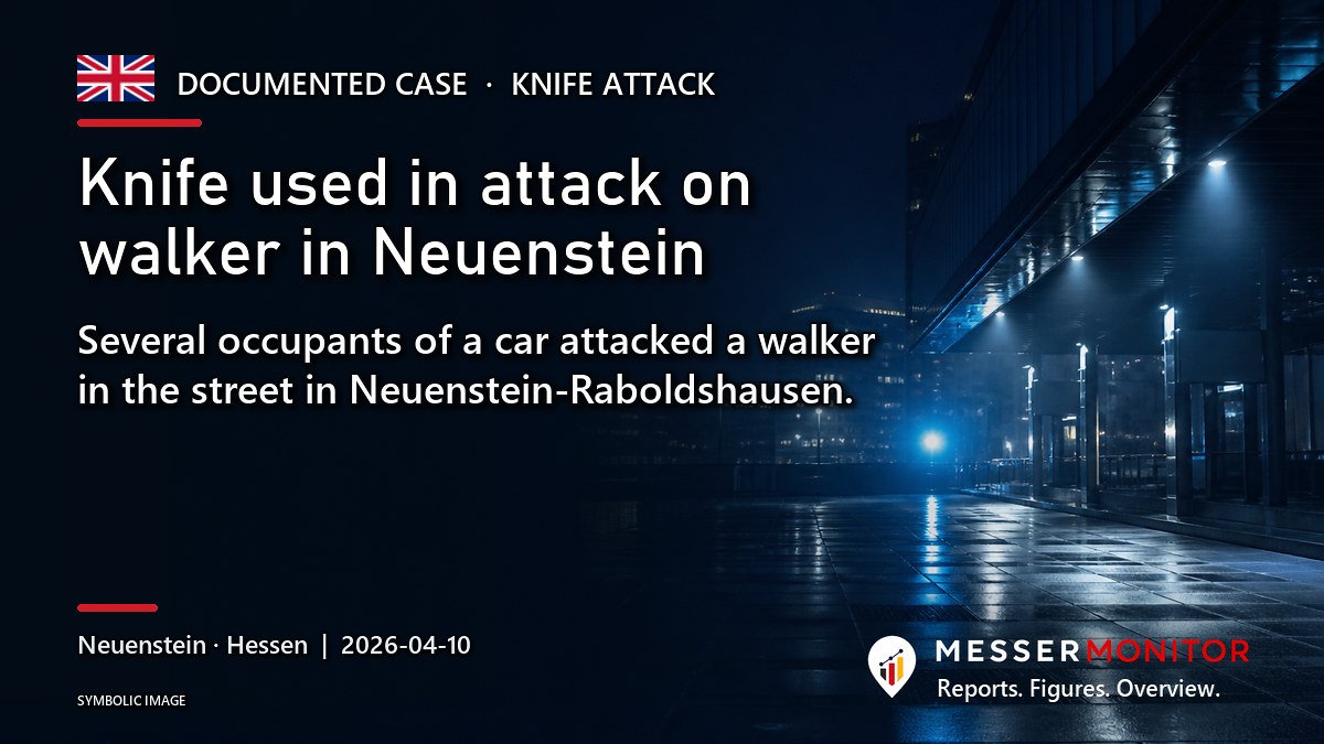 Title image: Knife used in attack on walker in Neuenstein. Several occupants of a car attacked a walker in the street in Neuenstein-Raboldshausen..
