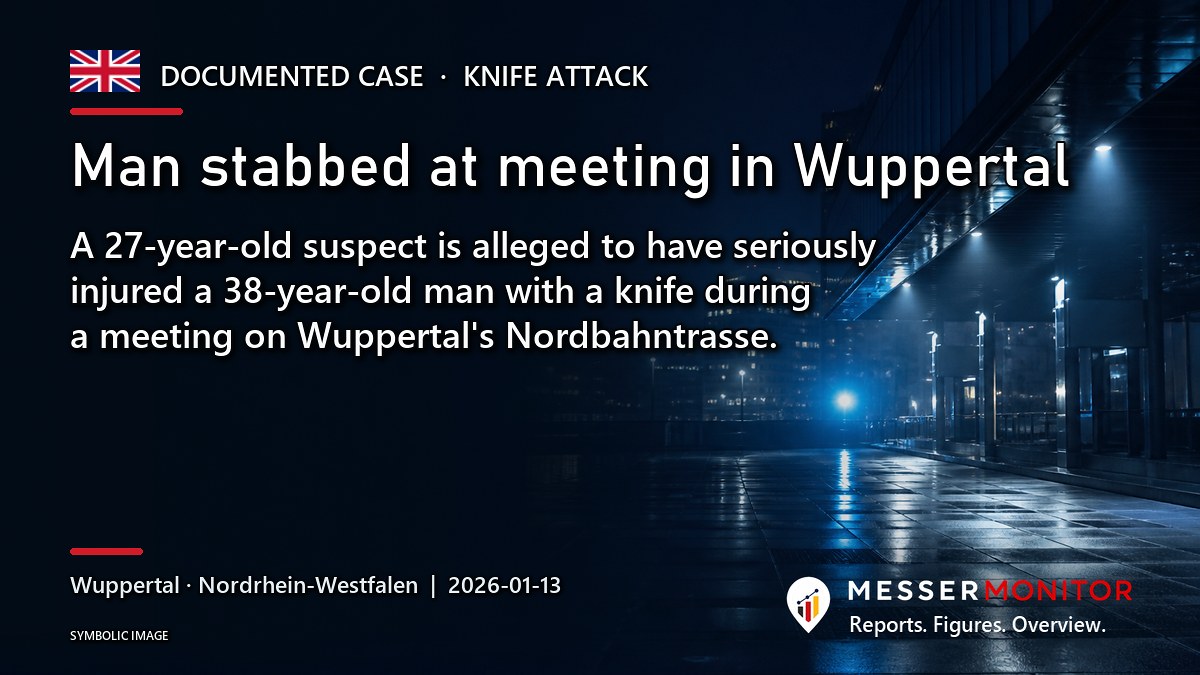 Title image: Man stabbed at meeting in Wuppertal. A 27-year-old suspect is alleged to have seriously injured a 38-year-old man with a knife during a meeting on Wuppertal's Nordbahntrasse..