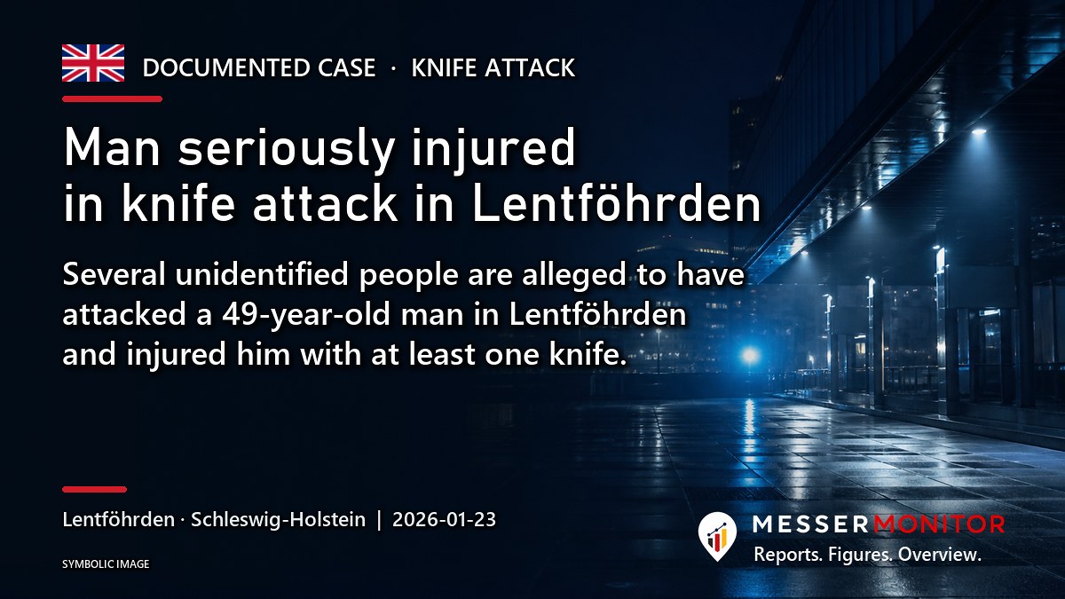 Title image: Man seriously injured in knife attack in Lentföhrden. Several unidentified people are alleged to have attacked a 49-year-old man in Lentföhrden and injured him with at least one knife..