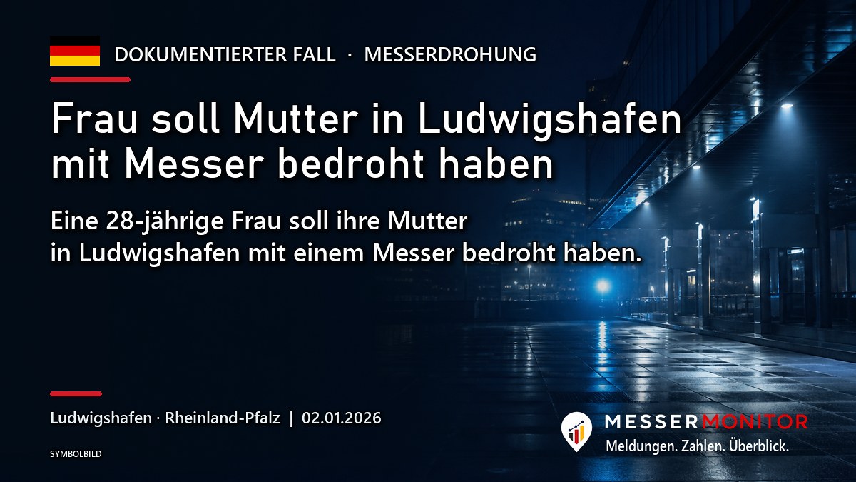 Titelgrafik: Frau soll Mutter in Ludwigshafen mit Messer bedroht haben. Eine 28-jährige Frau soll ihre Mutter in Ludwigshafen mit einem Messer bedroht haben..