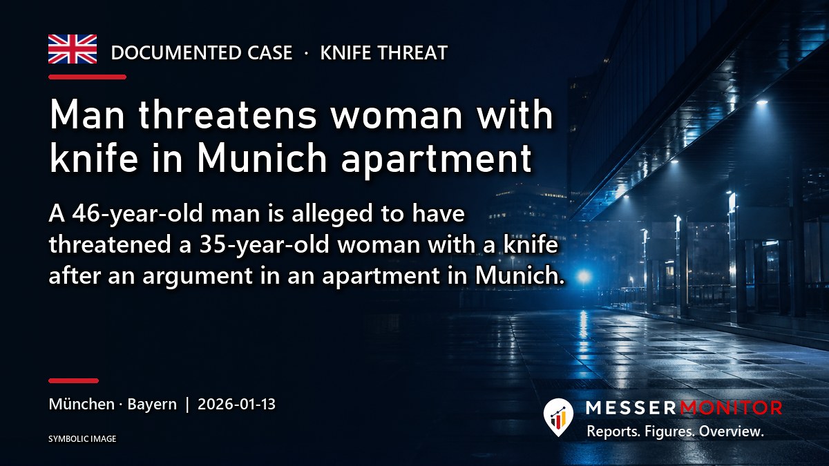 Title image: Man threatens woman with knife in Munich apartment. A 46-year-old man is alleged to have threatened a 35-year-old woman with a knife after an argument in an apartment in Munich..