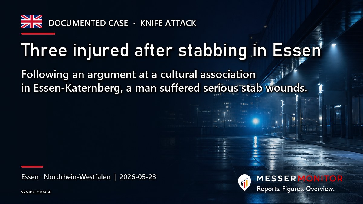 Title image: Three injured after stabbing in Essen. Following an argument at a cultural association in Essen-Katernberg, a man suffered serious stab wounds..
