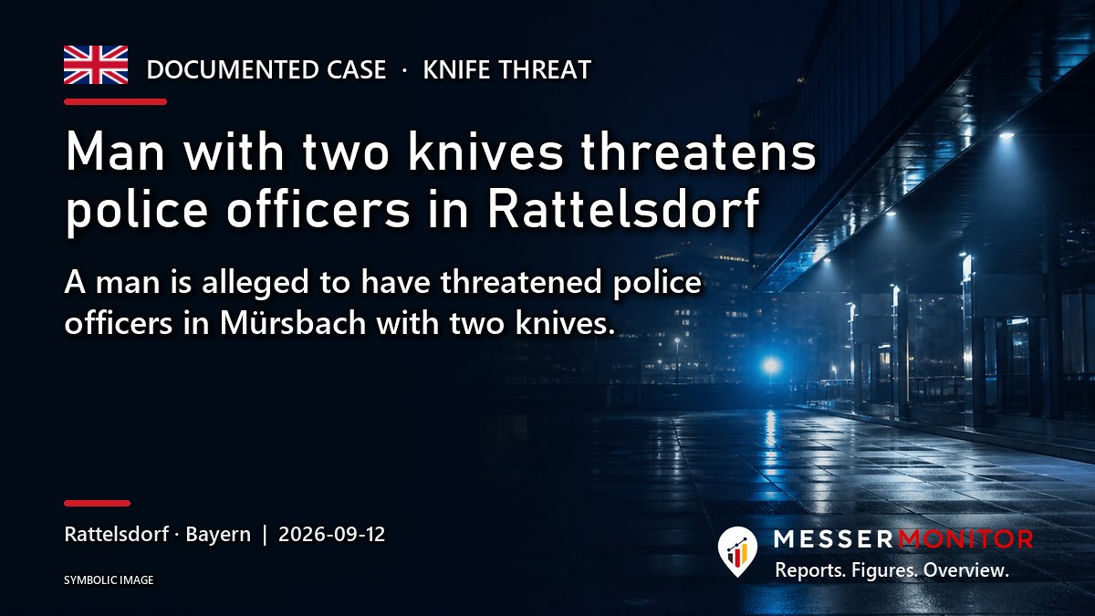 Title image: Man with two knives threatens police officers in Rattelsdorf. A man is alleged to have threatened police officers in Mürsbach with two knives.