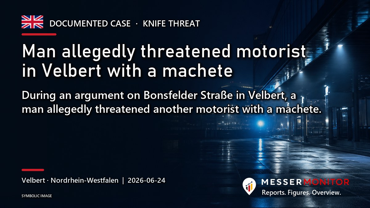 Title image: Man allegedly threatened motorist in Velbert with a machete. During an argument on Bonsfelder Straße in Velbert, a man allegedly threatened another motorist with a machete..