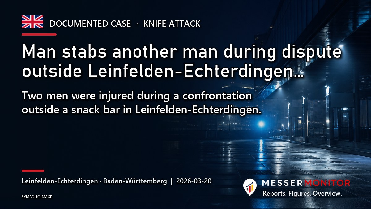 Title image: Man stabs another man during dispute outside Leinfelden-Echterdingen…. Two men were injured during a confrontation outside a snack bar in Leinfelden-Echterdingen..